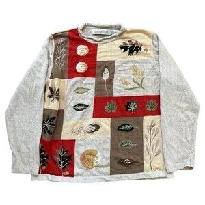 Claire Murray Fall  Leaves autumn Large Ramie wool Pullover Sweater Cottage core